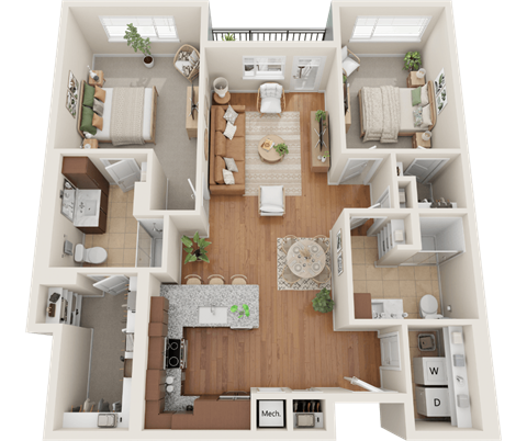 C1, 2 bed 2 bath floor plan at Sylvan Uptown, Denver